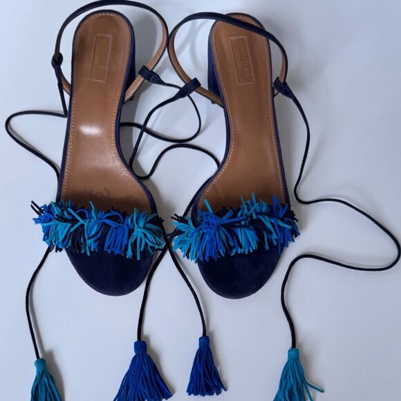 Aquazzura Wild Thing 50 fringed blue suede City sandal size IT 42 - Picture 2 of 10